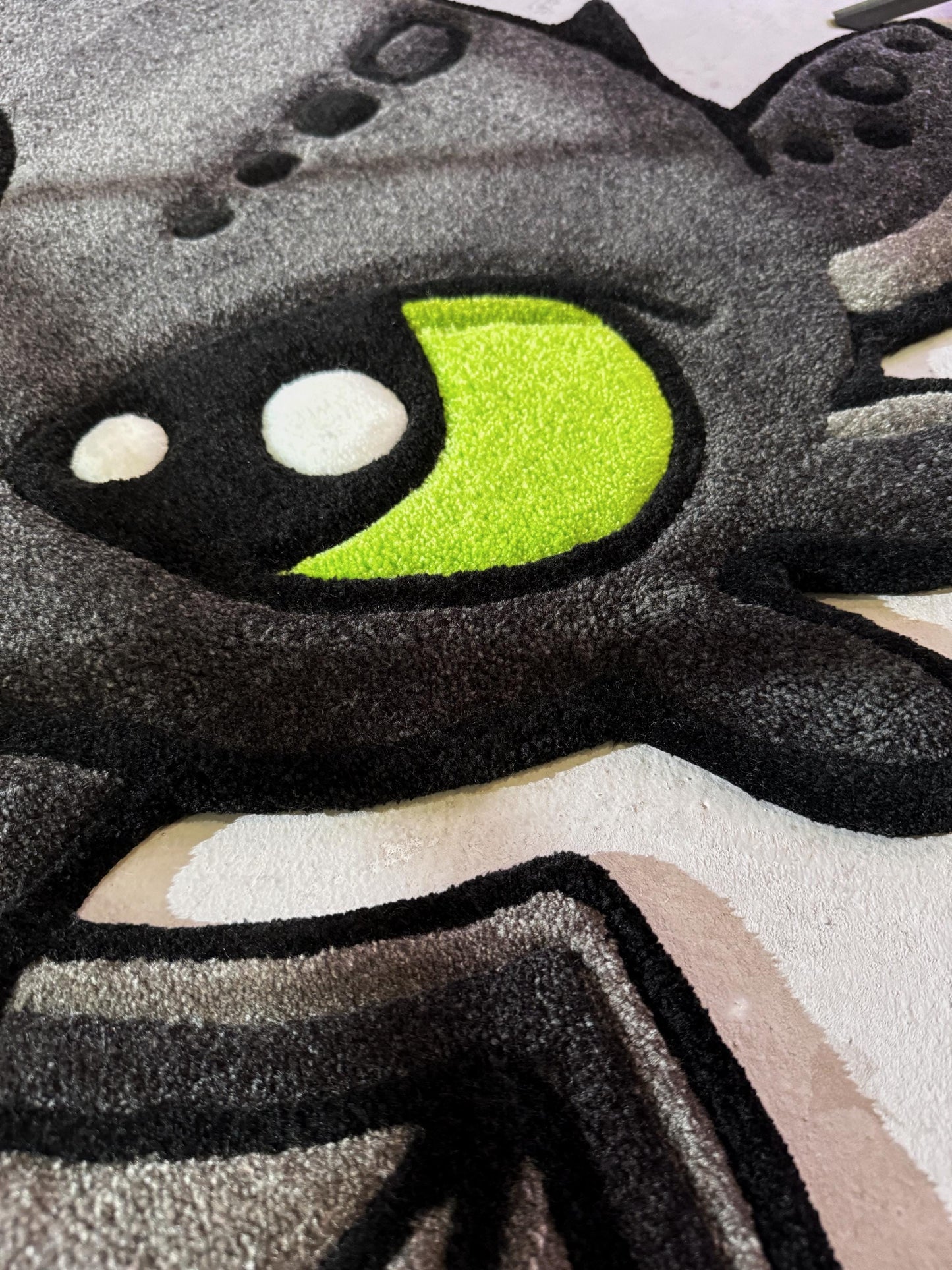 Cute Dragor Cartoon Character Rug, Dragon Rug, Bedroom Tufted Rug, Black Rug, Tufted Dragon