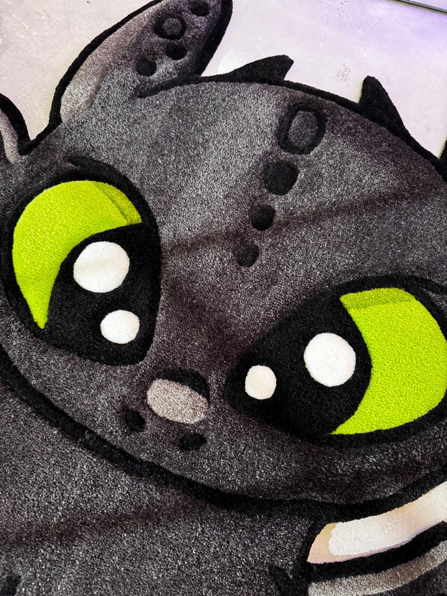 Cute Dragor Cartoon Character Rug, Dragon Rug, Bedroom Tufted Rug, Black Rug, Tufted Dragon