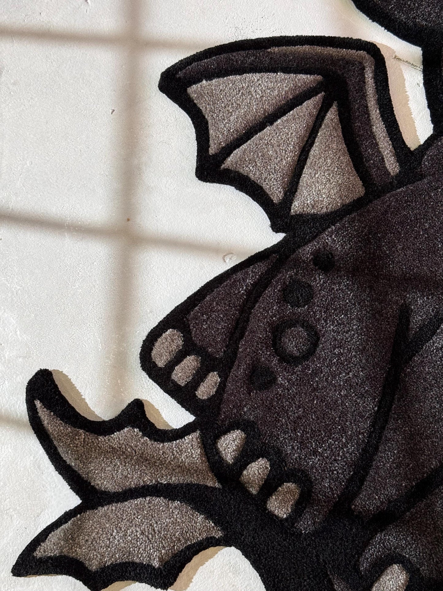 Cute Dragor Cartoon Character Rug, Dragon Rug, Bedroom Tufted Rug, Black Rug, Tufted Dragon