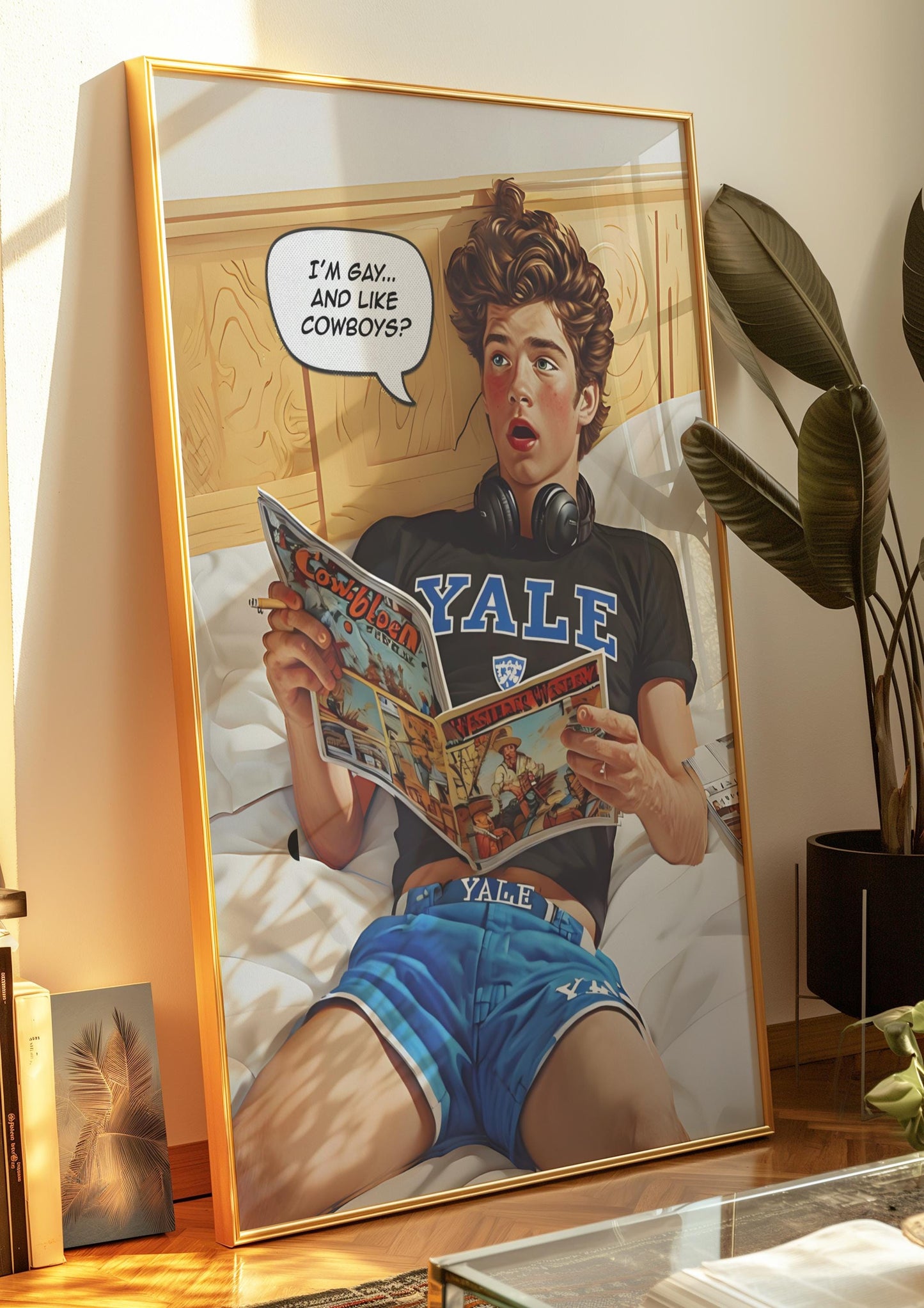 Gay Harvard Cowboy - harvard university, gay cowboy, college room wallart, ralph lauren poster, queer western cowboy, vintage cigarette ad