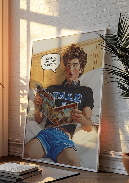 Gay Harvard Cowboy - harvard university, gay cowboy, college room wallart, ralph lauren poster, queer western cowboy, vintage cigarette ad