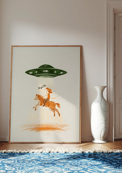 Cowboy UFO Poster Print, ufo cowboys, ufo poster print, ufo alien poster, ufos aliens posters, vintage shirt alien, vintage ufo aliens art