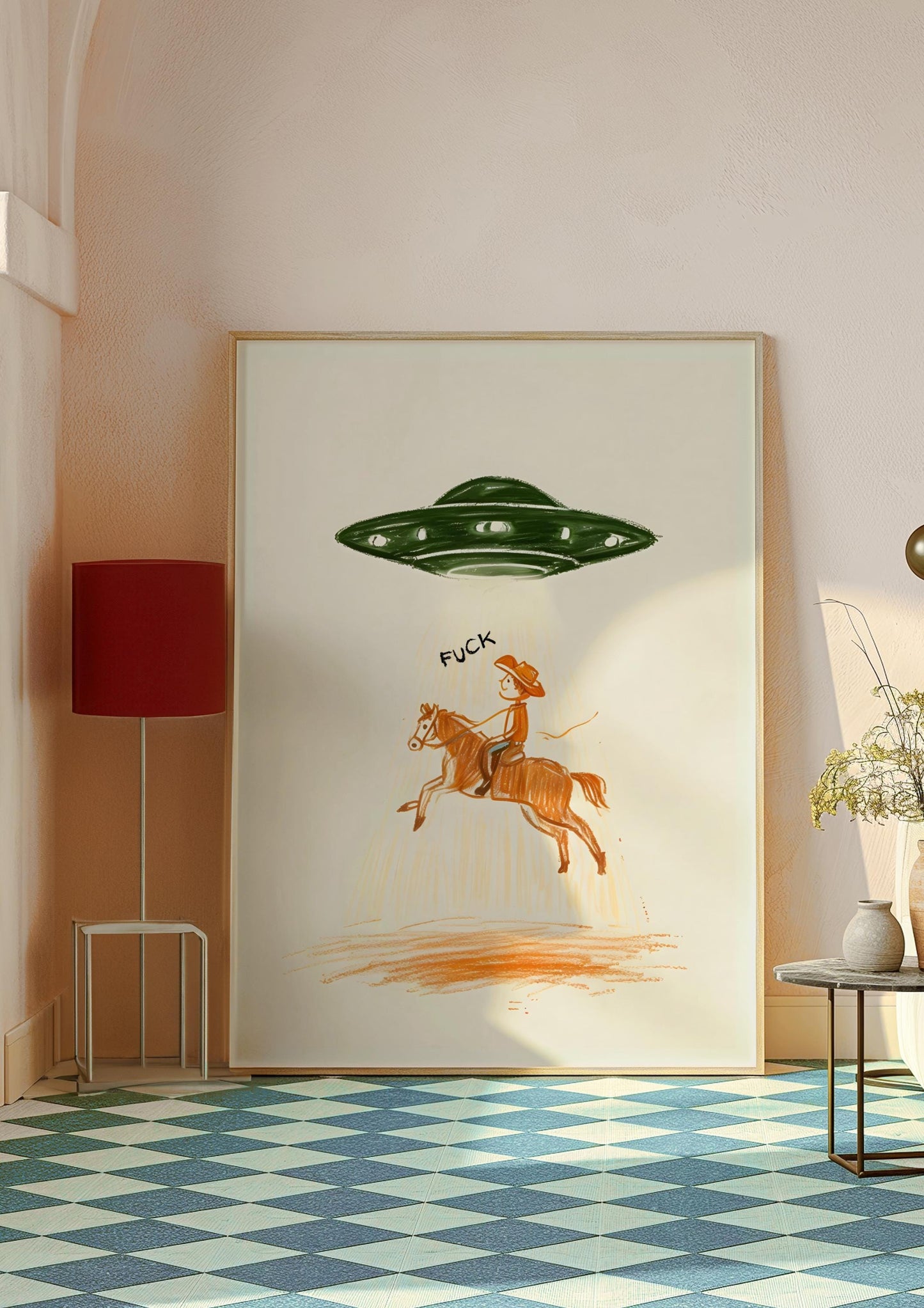 Cowboy UFO Poster Print, ufo cowboys, ufo poster print, ufo alien poster, ufos aliens posters, vintage shirt alien, vintage ufo aliens art