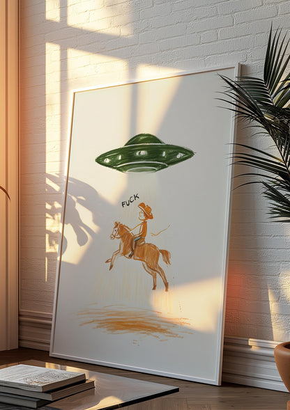 Cowboy UFO Poster Print, ufo cowboys, ufo poster print, ufo alien poster, ufos aliens posters, vintage shirt alien, vintage ufo aliens art