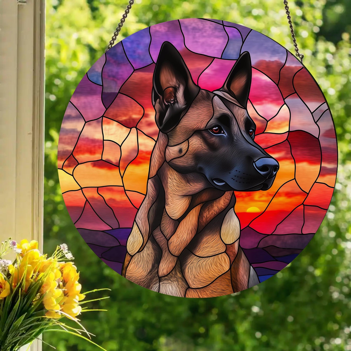 Belgian Malinois: Stained Glass Style Window Hanging