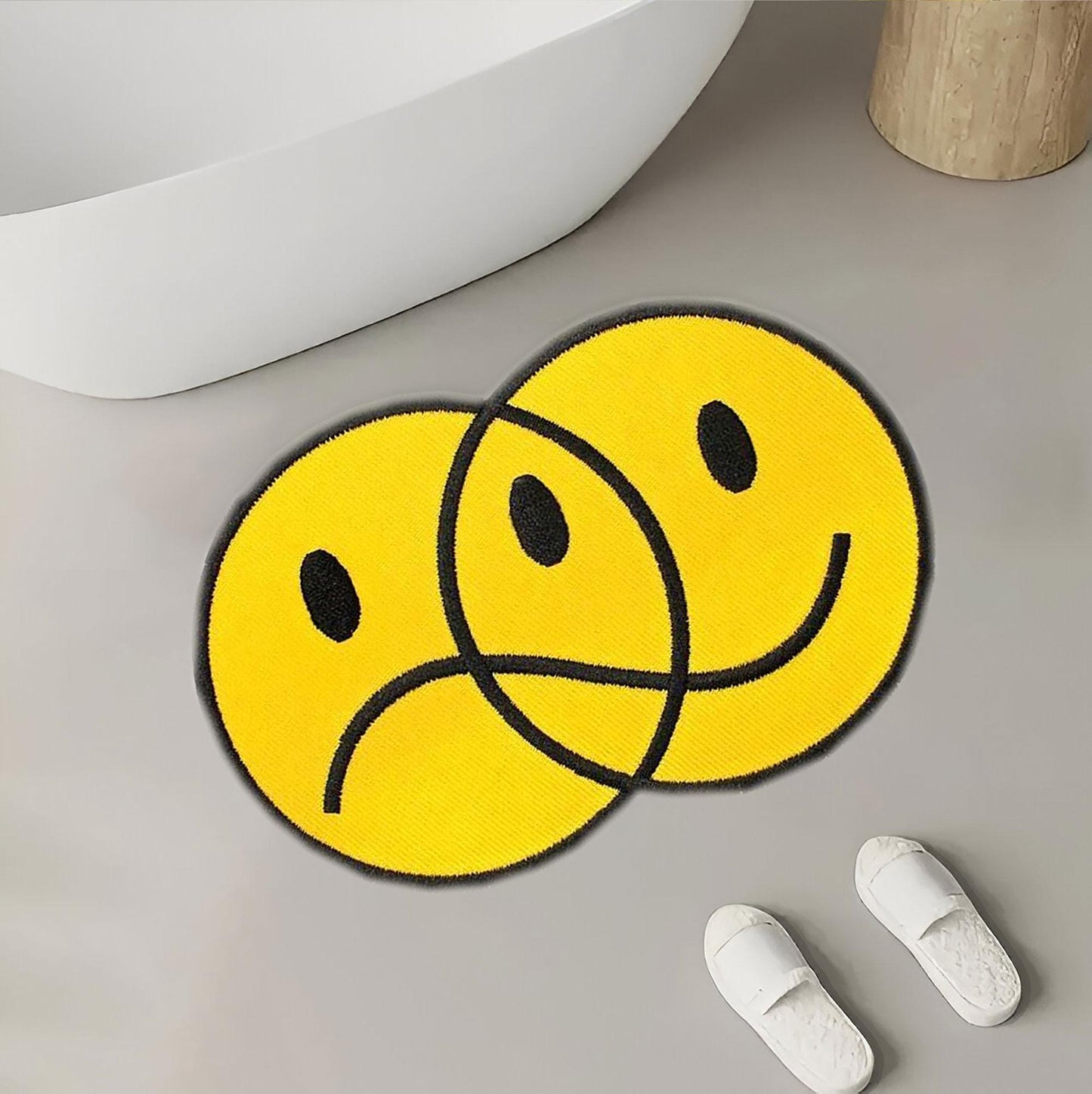 Dual Mood Smiley Face Rug – Happy & Sad Overlapping Aesthetic Mat Polyester Rug