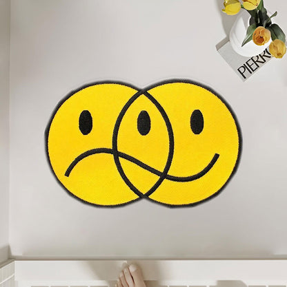 Dual Mood Smiley Face Rug – Happy & Sad Overlapping Aesthetic Mat Polyester Rug