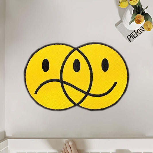 Dual Mood Smiley Face Rug – Happy & Sad Overlapping Aesthetic Mat Polyester Rug