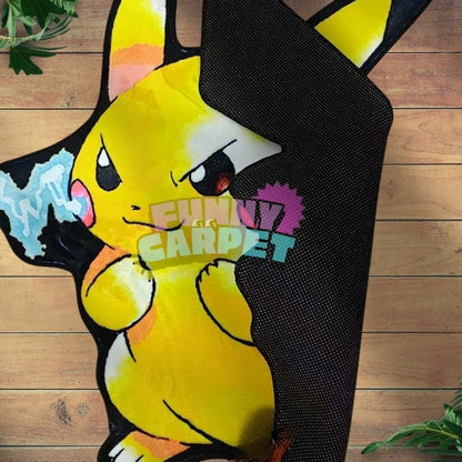 Electric Anime Rug – Shaped Yellow Character Carpet – Soft & Anti-Slip Floor Mat for Bedroom, Gaming Room , Decor