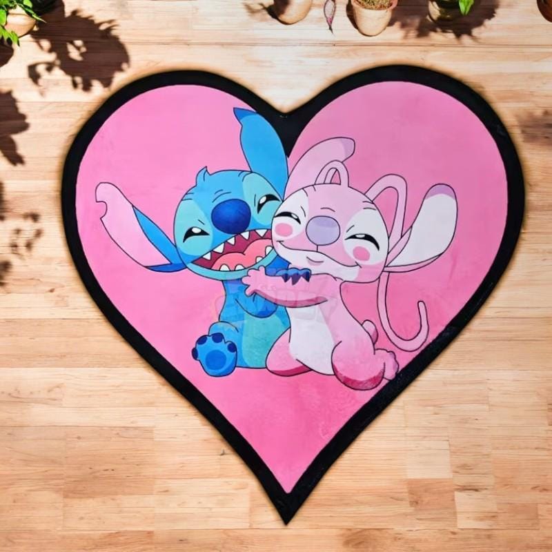 Cute Heart-Shaped Couple Rug – Cartoon Style Hug Design – Soft Anti-Slip Floor Mat – 5 Sizes