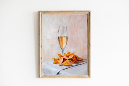 Champagne and Nacho Cheese Chips Art Print: Quirky Bar Cart Decor