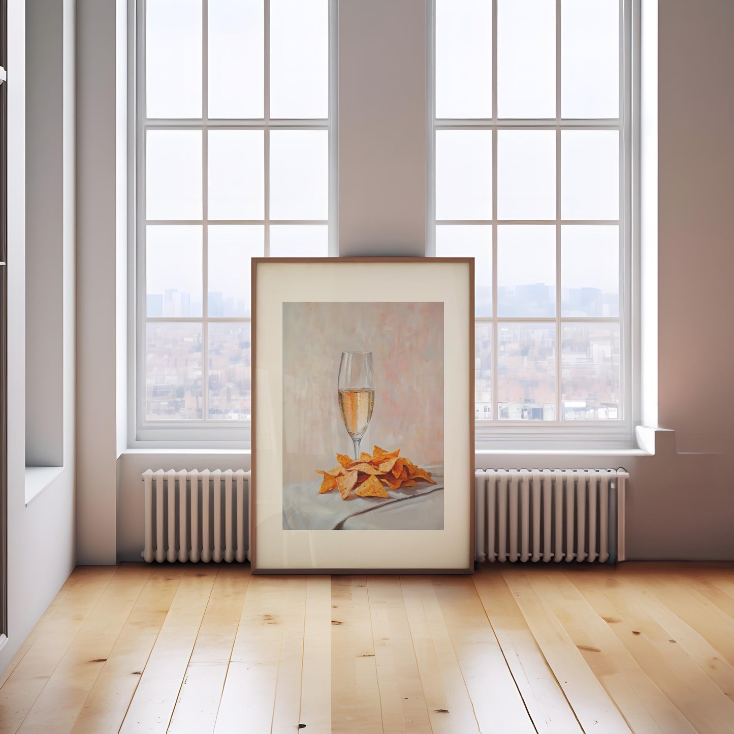 Champagne and Nacho Cheese Chips Art Print: Quirky Bar Cart Decor