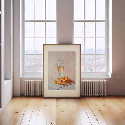 Champagne and Nacho Cheese Chips Art Print: Quirky Bar Cart Decor