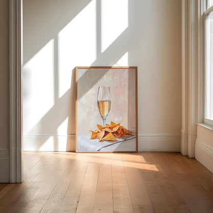 Champagne and Nacho Cheese Chips Art Print: Quirky Bar Cart Decor