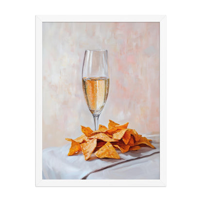 Champagne and Nacho Cheese Chips Art Print: Quirky Bar Cart Decor