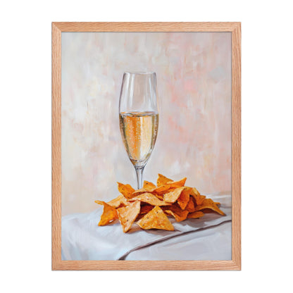 Champagne and Nacho Cheese Chips Art Print: Quirky Bar Cart Decor