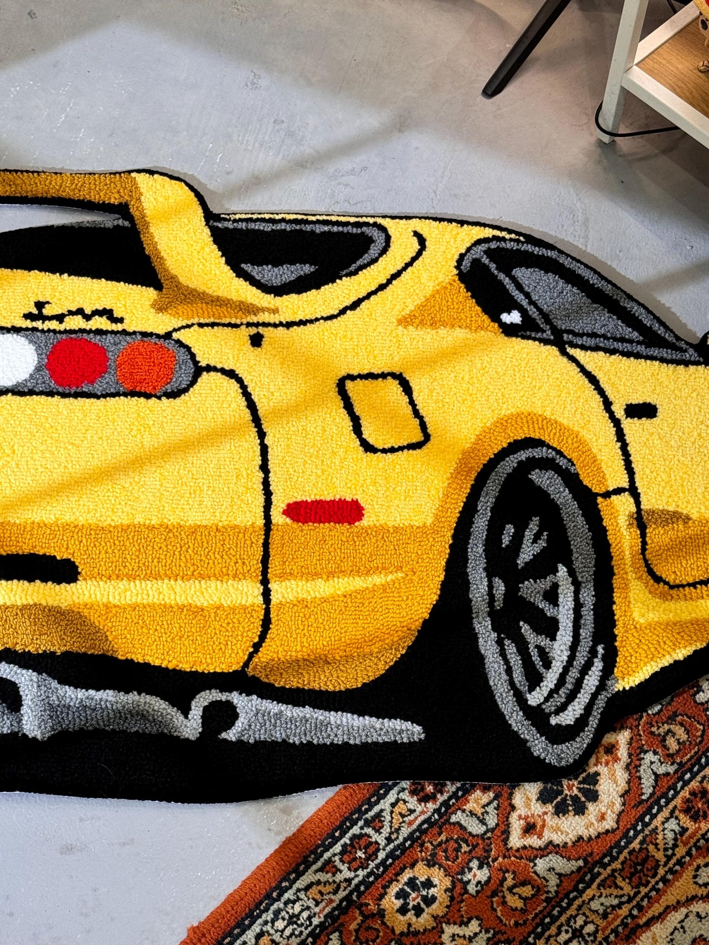 Legend japan yellow car non-slip area rug, Boys' room garage living room decor, Boyfriend gift