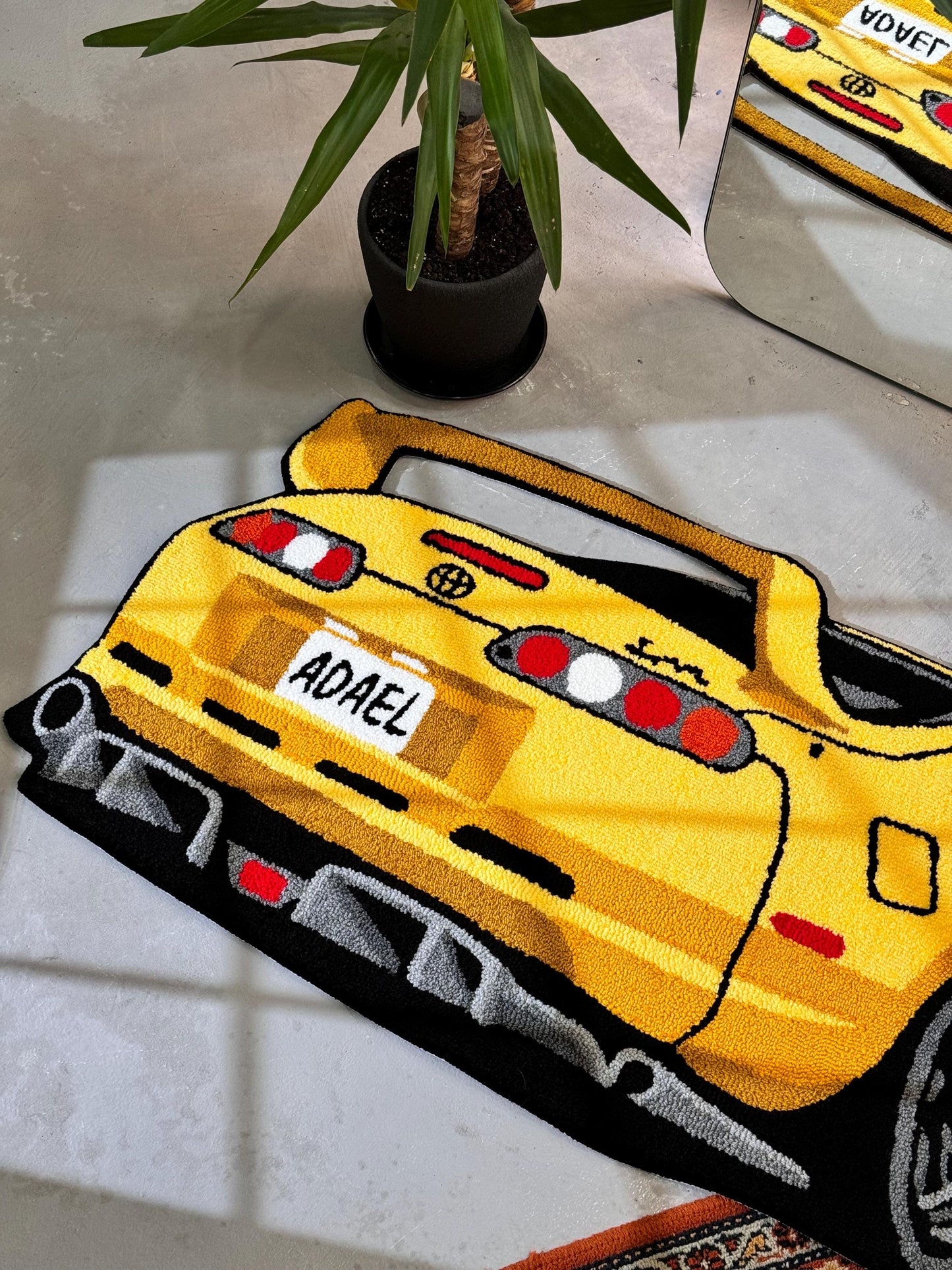 Legend japan yellow car non-slip area rug, Boys' room garage living room decor, Boyfriend gift
