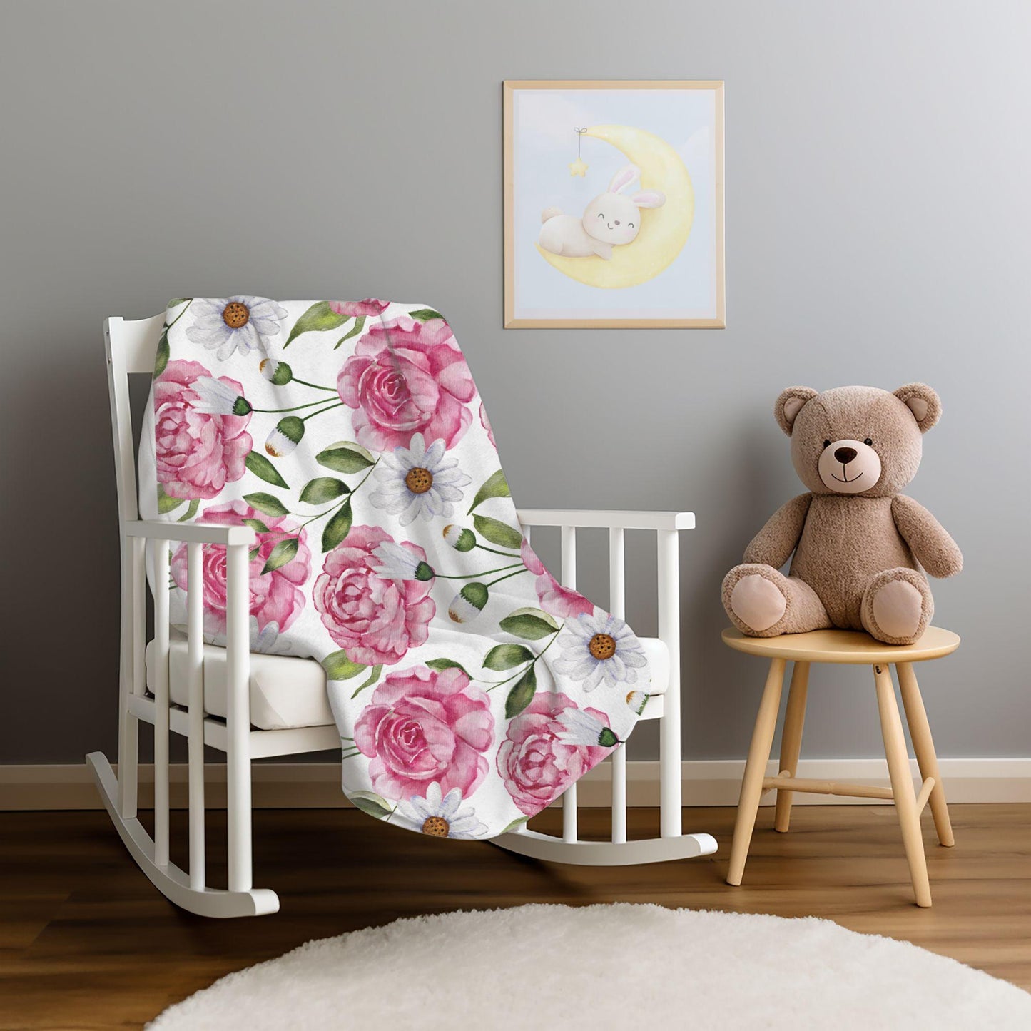 Floral Throw Blanket Pink Rose Blanket, Botanical Throw Blanket Gift for Flower Lovers, Gift for Gardener, Pink Flower Fleece Decor