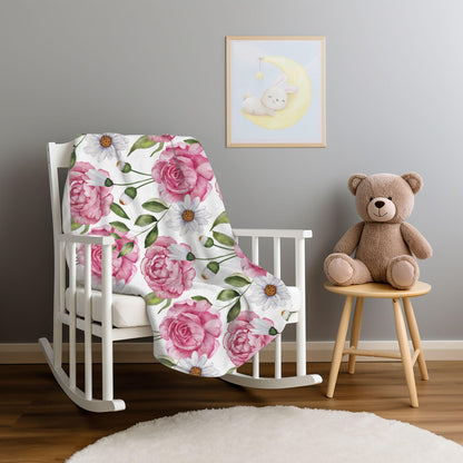 Floral Throw Blanket Pink Rose Blanket, Botanical Throw Blanket Gift for Flower Lovers, Gift for Gardener, Pink Flower Fleece Decor