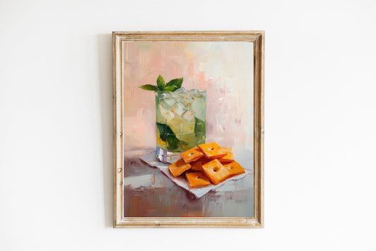 Mojito and Cheese Crackers Art Print: Quirky Bar Cart Decor