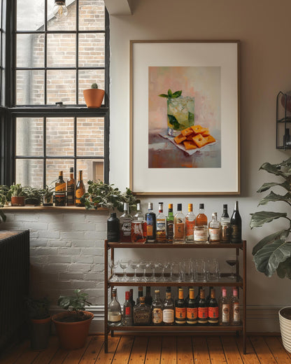 Mojito and Cheese Crackers Art Print: Quirky Bar Cart Decor
