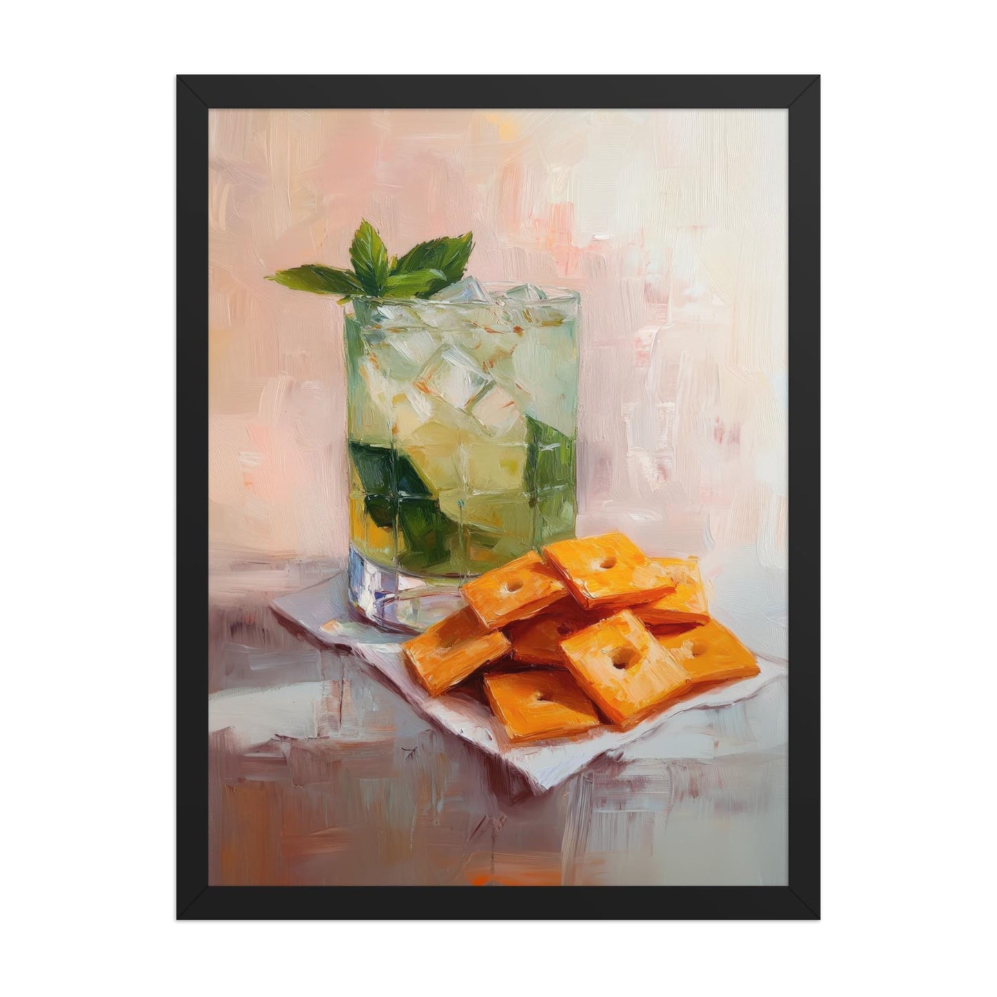 Mojito and Cheese Crackers Art Print: Quirky Bar Cart Decor
