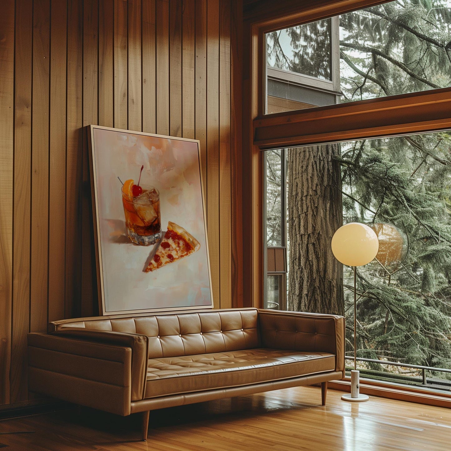 Old Fashioned Cocktail with Pizza Slice Art Print | Cute Quirky Whimsical | Cocktail Bar Cart Decor | Pizza Art Gift | Trendy Home Wall Art