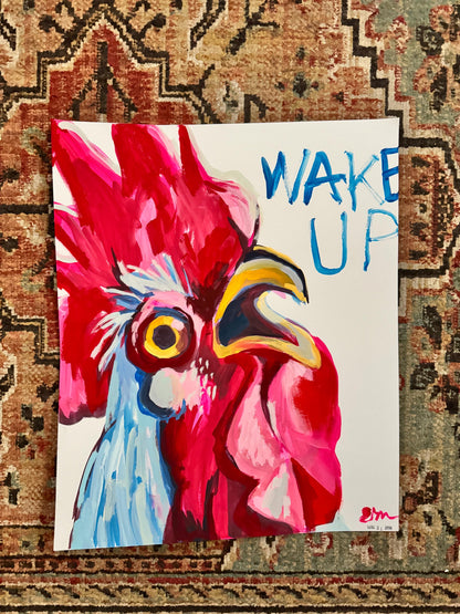 Wake Up! Rooster Crowing Art | Original Gouache Painting by Erika Lamar Buentello