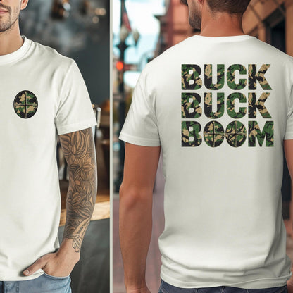 Camouflage Graphic Tee: Buck Buck Boom Unisex Hunter T-Shirt
