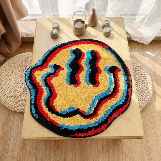 Trippy Smiling Rug, Unique Handmade Rug, Ideal Friend Gift, Bedroom Rug, Cool Bedroom Decor