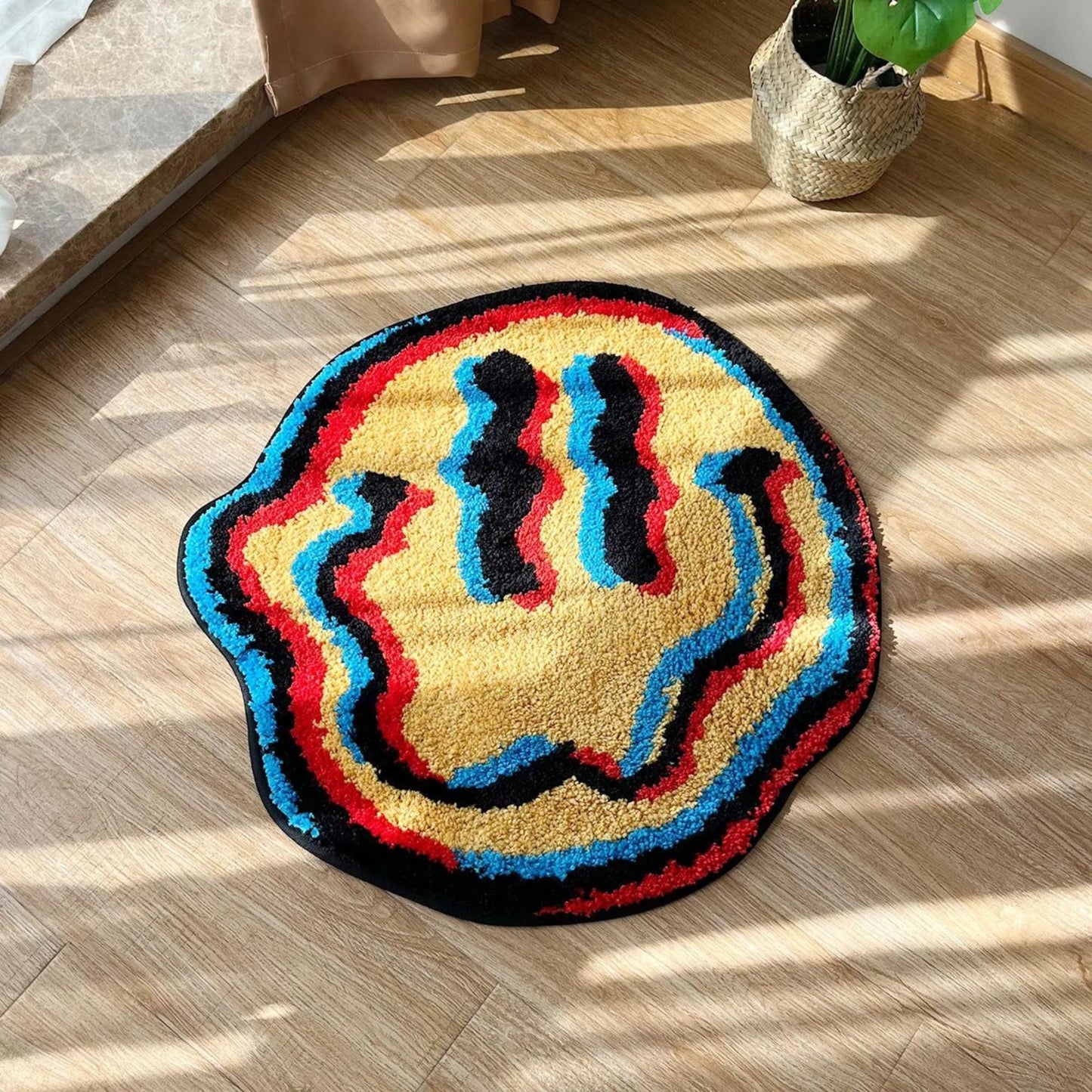 Trippy Smiling Rug, Unique Handmade Rug, Ideal Friend Gift, Bedroom Rug, Cool Bedroom Decor