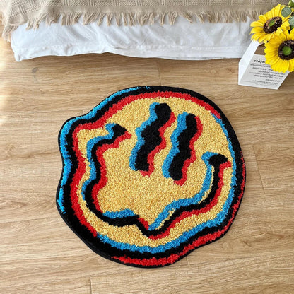 Trippy Smiling Rug, Unique Handmade Rug, Ideal Friend Gift, Bedroom Rug, Cool Bedroom Decor