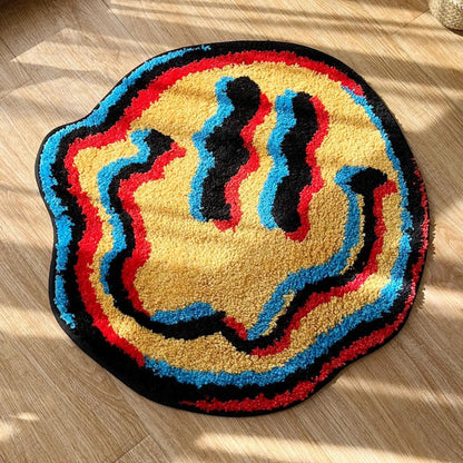 Trippy Smiling Rug, Unique Handmade Rug, Ideal Friend Gift, Bedroom Rug, Cool Bedroom Decor