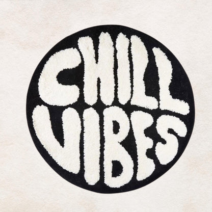 Chill Vibes Rug, Living Room Rug, Area Rug, Black And White Round Rug, Round Rug