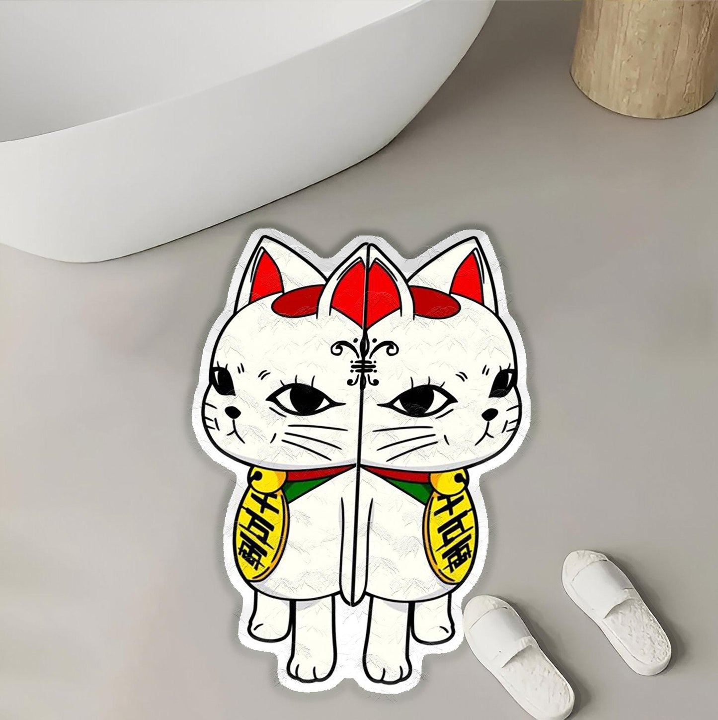 Adorable Maneki Neko Area Rug | Cute Cat Design Polyester Rug