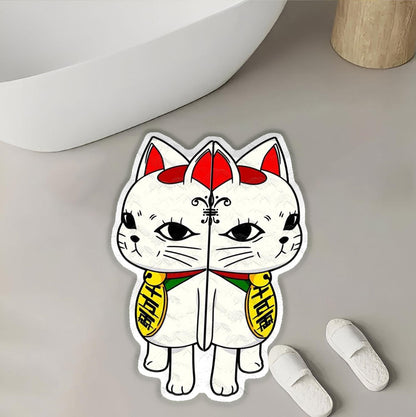 Adorable Maneki Neko Area Rug | Cute Cat Design Polyester Rug