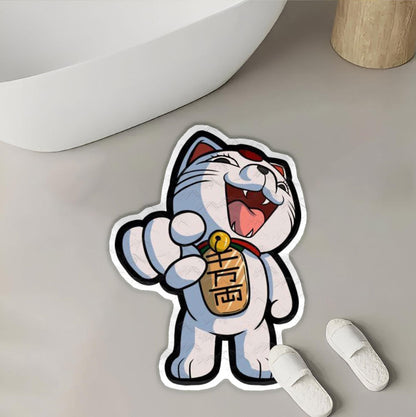 Adorable Maneki Neko Area Rug | Cute Cat Design Polyester Rug