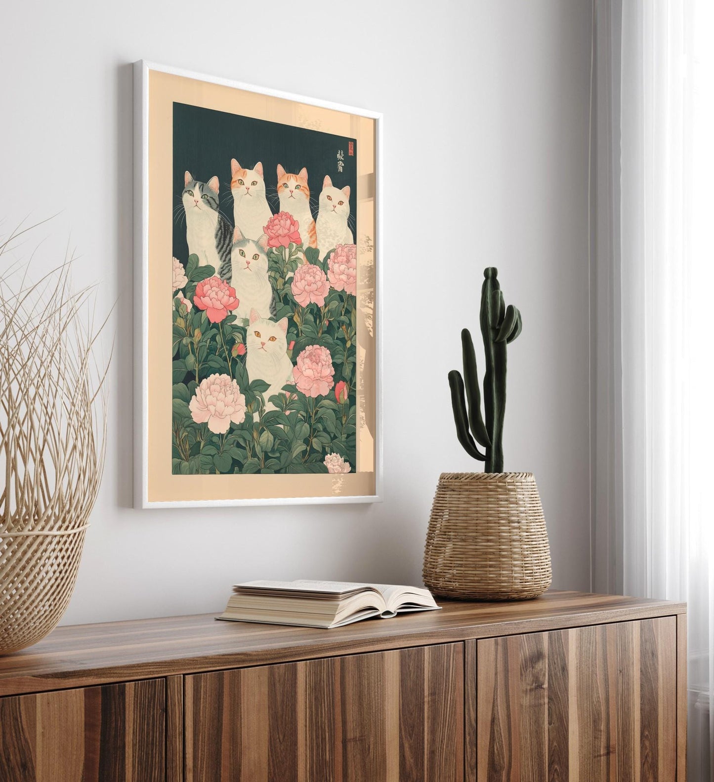 Cats in Flowers Print: Vintage Japanese Ukiyo-e Art