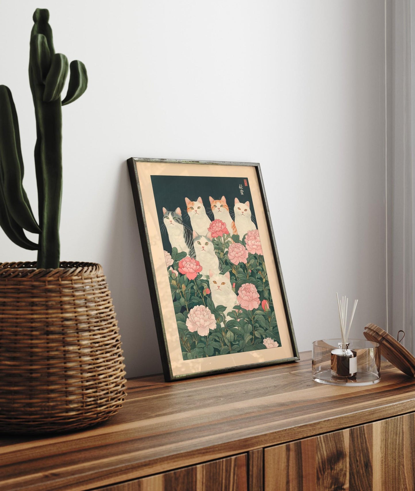 Cats in Flowers Print: Vintage Japanese Ukiyo-e Art