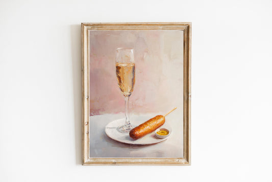 Corndog and Champagne Art Print: Quirky Bar Cart Decor