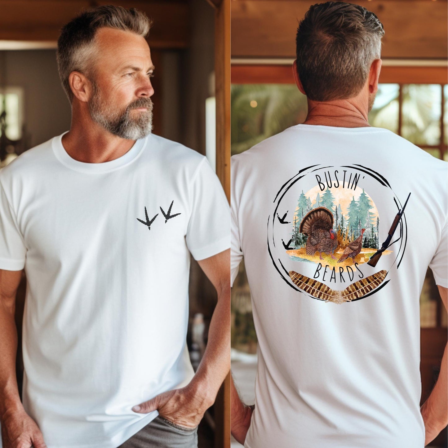 Bustin' Beards Turkey Hunter T-Shirt: Funny Outdoor Gift