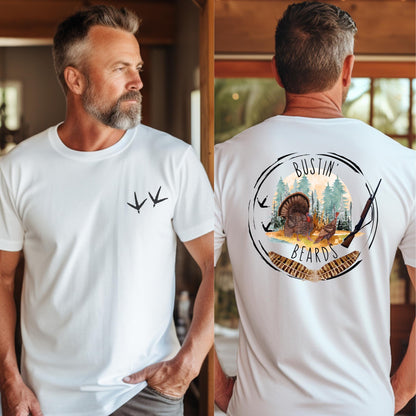 Bustin' Beards Turkey Hunter T-Shirt: Funny Outdoor Gift