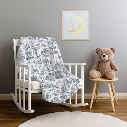 Chinoiserie Blanket Toile De Jouy Home Decor Blue White Toile Fleece Throw Blanket French Country Lap Blanket Chinoiserie Nursery Decor