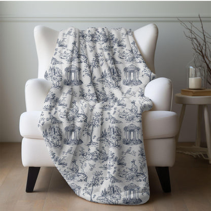 Chinoiserie Blanket Toile De Jouy Home Decor Blue White Toile Fleece Throw Blanket French Country Lap Blanket Chinoiserie Nursery Decor