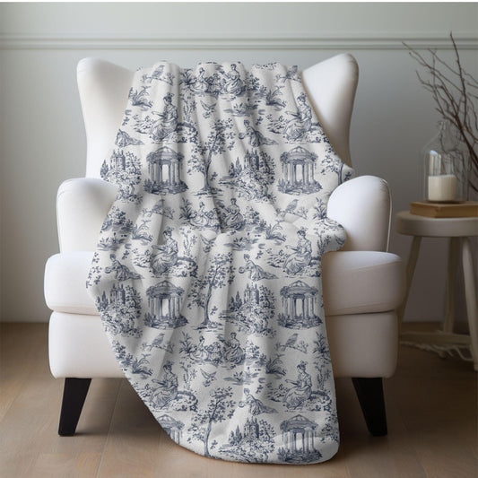 Chinoiserie Blanket Toile De Jouy Home Decor Blue White Toile Fleece Throw Blanket French Country Lap Blanket Chinoiserie Nursery Decor