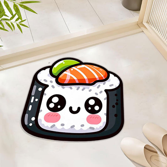 Smiling Sushi Delight: Adorable Plush Rug Featuring a Cute Face and Whimsical, Food-Inspired Design for Any Space Polyester Rug