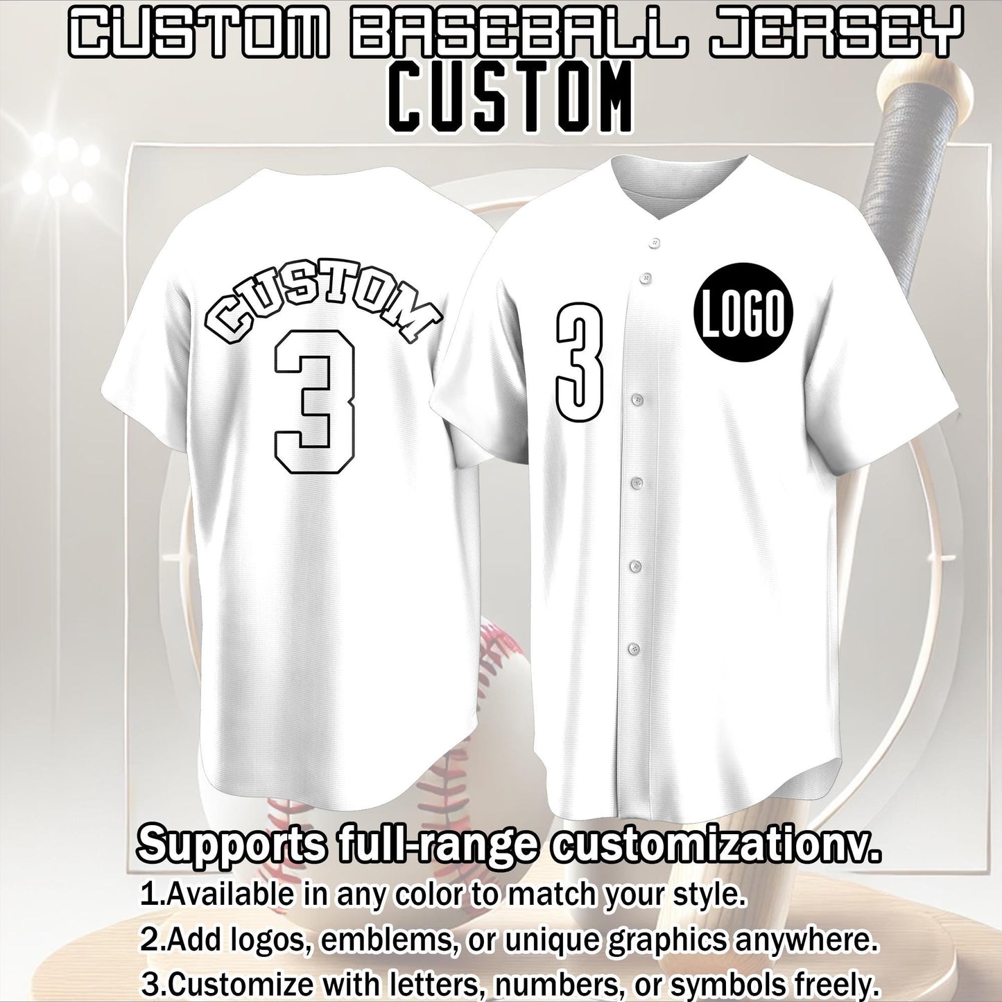 Personalized Custom Baseball Jersey with Team Name and Number Printed or Embroidered Logo Button Up Baseball Uniform for Fans and Players