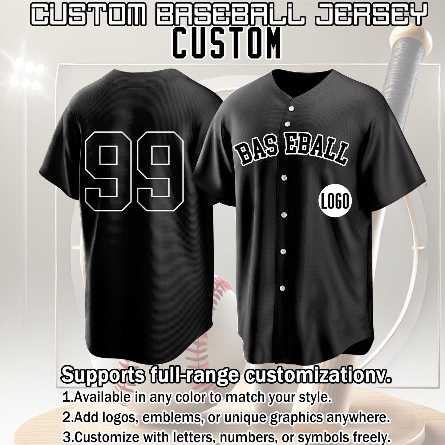 Personalized Custom Baseball Jersey with Team Name and Number Printed or Embroidered Logo Button Up Baseball Uniform for Fans and Players