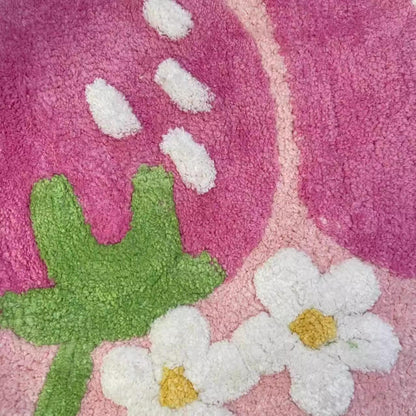 Cute Strawberry Bath Mat, Tufted Fluffy Fruit Bedroom Rugs for Girls, Dorm Rug, Funny Strawberry Shower Rugs, Non Slip Bath Mat, fruit rug